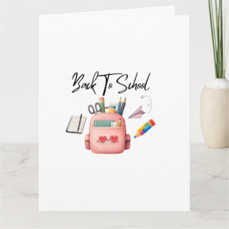 Cute Back to School Pink Backpack greeting card