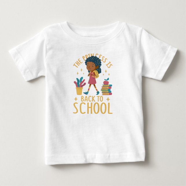 Cute Back to School Princess Girl Illustration Baby T-Shirt (Front)
