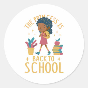 Cute Back to School Princess Girl Illustration Classic Round Sticker