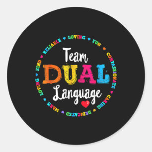 Cute Back To School Squad Team Dual Language Teach Classic Round Sticker