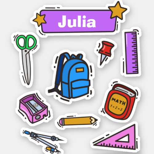 Cute Back to School Supplies Set add name Sticker