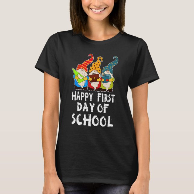 Cute Back to School Teacher Gnome Happy First Day  T-Shirt (Front)