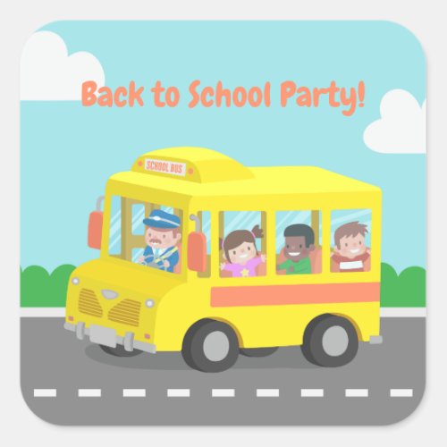 Cute Back to School Yellow Bus Kids Party Labels