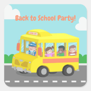 Cute Back to School Yellow Bus Kids Party Labels