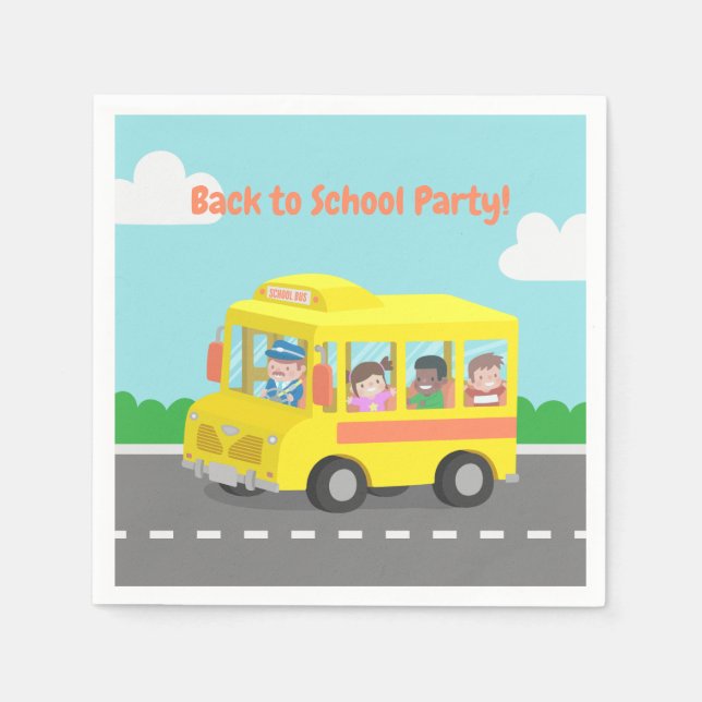 Cute Back to School Yellow Bus Kids Party Supplies Napkins (Front)
