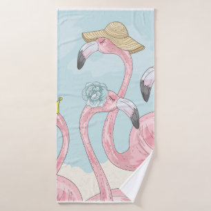 Cute background with flamingos. Summer background Bath Towel