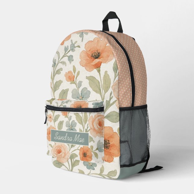 Cute Backpack With Chic French Floral Art (Back Corner Right)