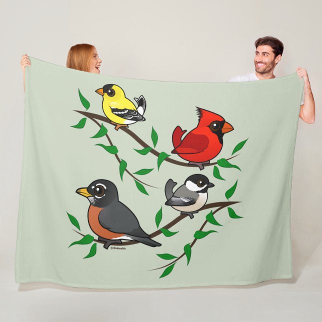 Cute Backyard Birds Fleece Blanket (In Situ)