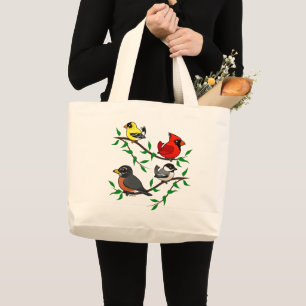 Cute Backyard Birds Large Tote Bag