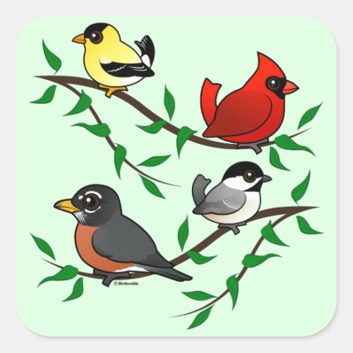 Cute Backyard Birds Square Sticker