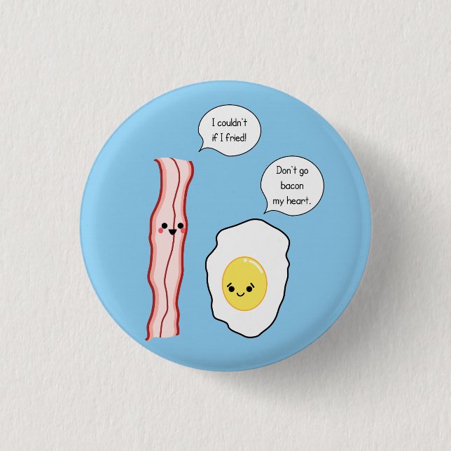 Cute Bacon and Egg Cartoon Button (Front)
