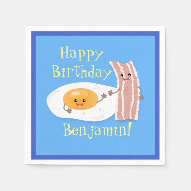 Cute bacon and egg cartoon illustration napkins (Front)