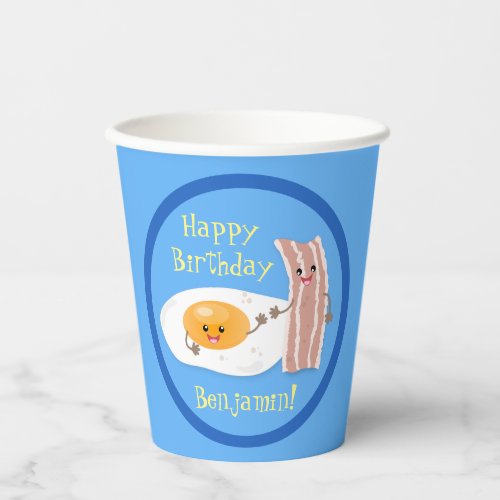 Cute bacon and egg cartoon illustration  paper cups