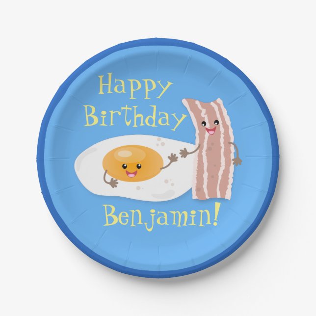 Cute bacon and egg cartoon illustration paper plates (Front)