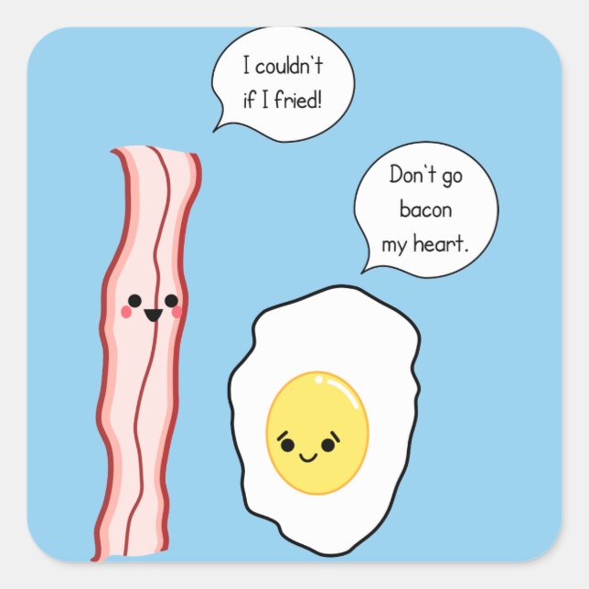 Cute Bacon and Egg Cartoon Square Sticker (Front)