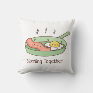 Cute Bacon and Egg Sizzling Together Couple Throw Pillow