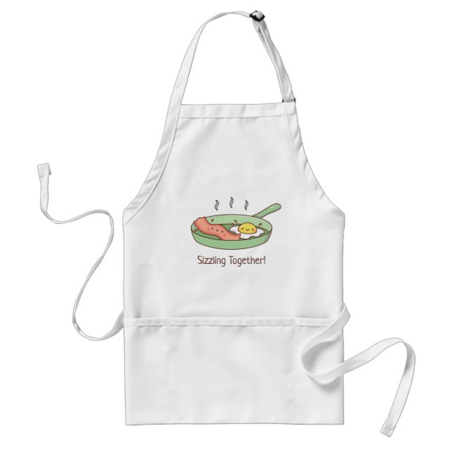 Cute Bacon and Egg Sizzling Together Funny Vday Adult Apron (Front)