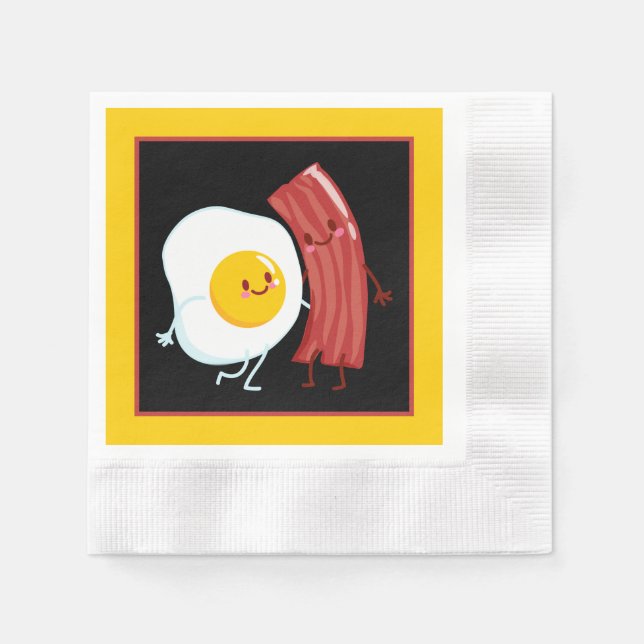 Cute bacon and eggs breakfast party napkins (Front)