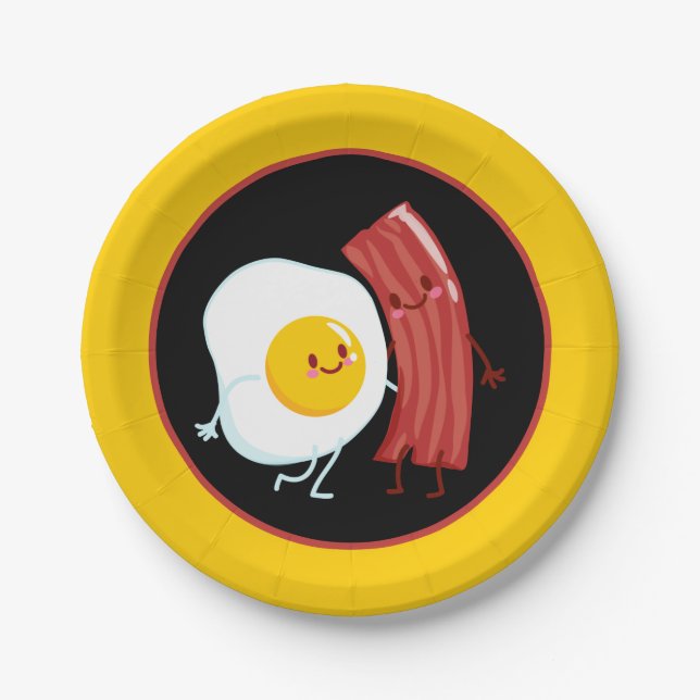 Cute bacon and eggs breakfast party paper plates (Front)