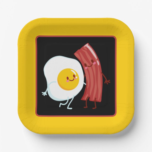 Cute bacon and eggs breakfast party paper plates (Front)