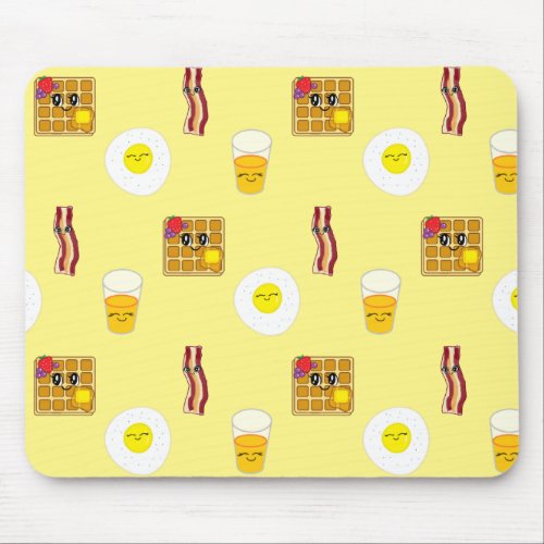 Cute Bacon Eggs and Waffles Cartoons Mouse Pad