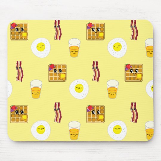 Cute Bacon, Eggs and Waffles Cartoons Mouse Pad