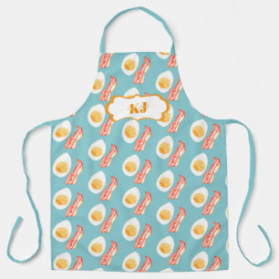 Cute Bacon & Eggs Pattern Monogram Apron