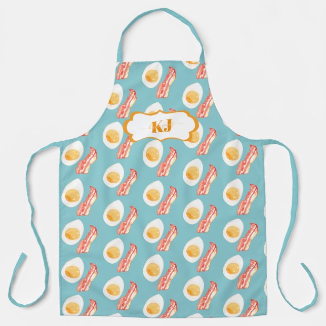 Cute Bacon & Eggs Pattern | Monogram Apron (Front)