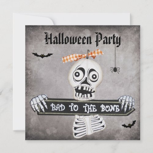 Cute Bad to the Bone Damask Halloween Party Invitation