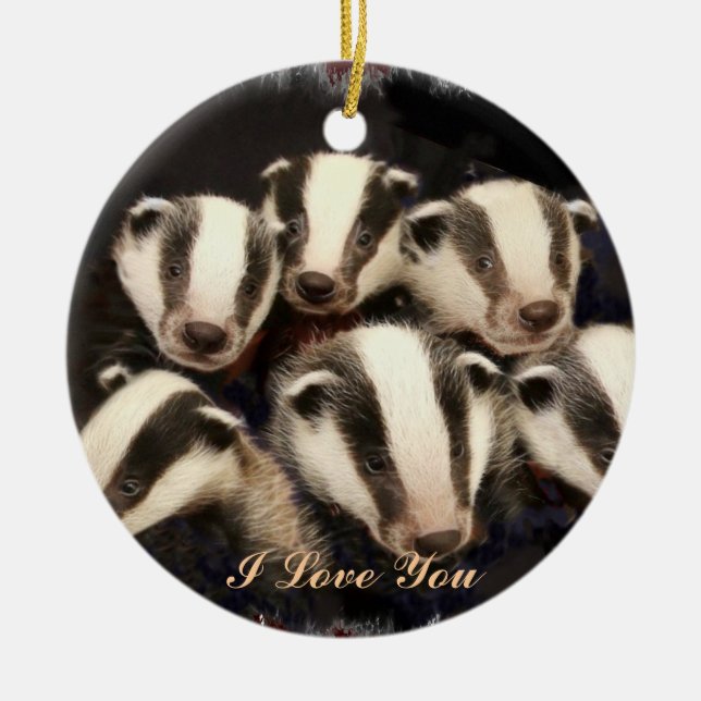 Cute Badger Cubs Ceramic Ornament (Front)