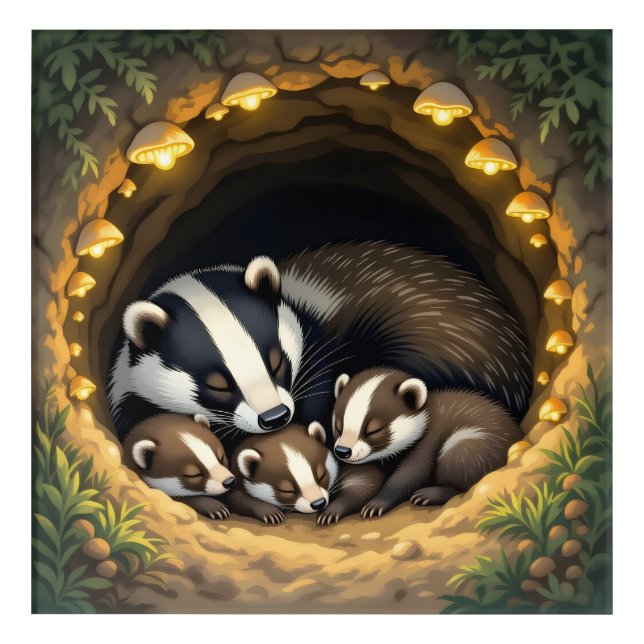 Cute  Badger Family Napping Acrylic Print (Front)