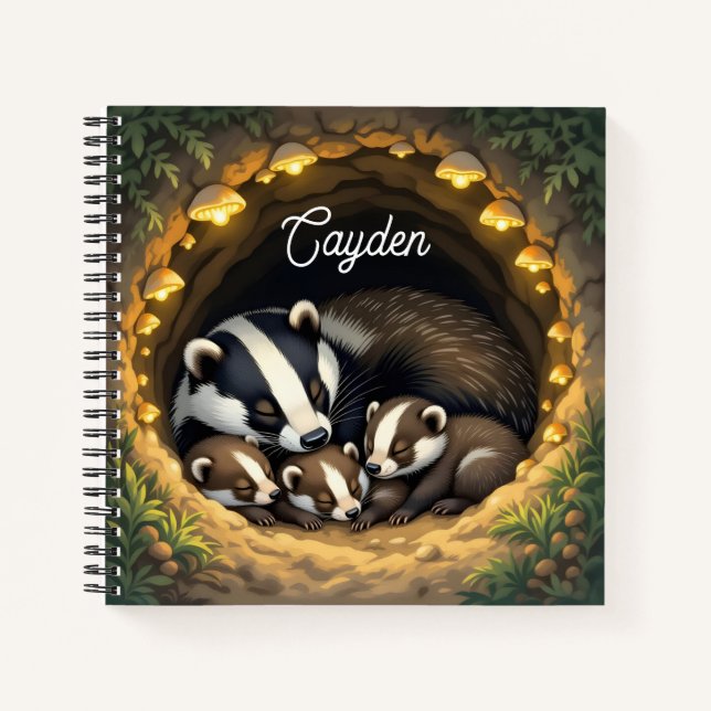 Cute  Badger Family Personalized Notebook (Front)