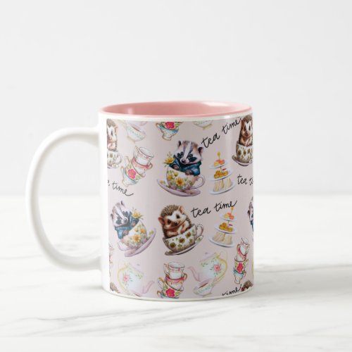 Cute Badger  Hedgehog Tea Time Two_Tone Coffee Mug