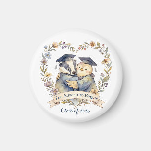 Cute Badger & Penguin Graduation Hug Personalized Magnet