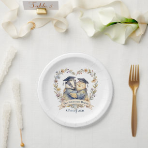 Cute Badger & Penguin Graduation Hug Personalized Paper Plates