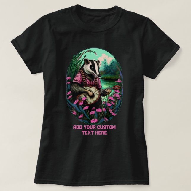Cute Badger playing a banjo, Badger Lovers T-Shirt (Design Front)