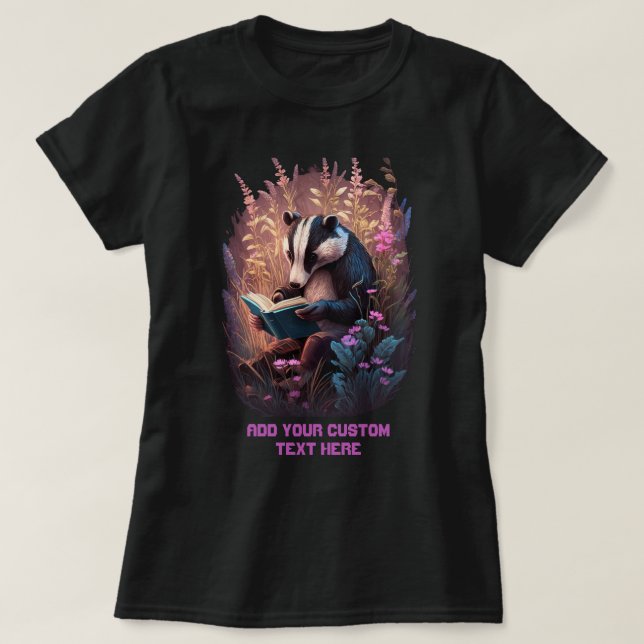 Cute Badger Reading a Book, Badger Lovers T-Shirt (Design Front)