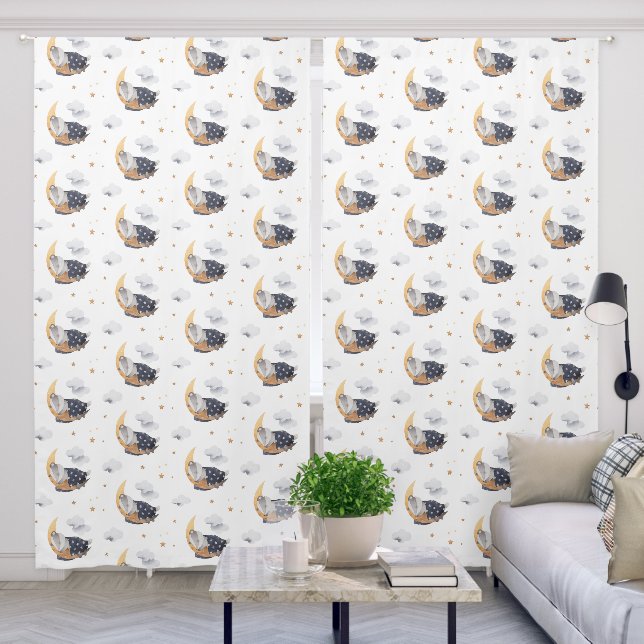 Cute Badger Sleeping on Moon with Blanket Nursery Blackout Curtains (Living Room)