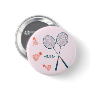 Cute Badminton Birdie Racquet CUSTOM Retro Button