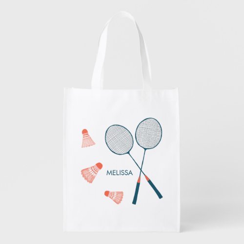 Cute Badminton Birdie Racquet CUSTOM Retro Grocery Bag