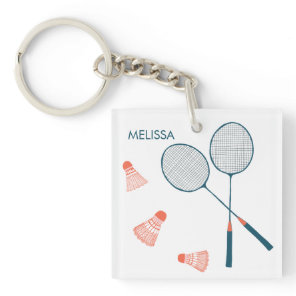 Cute Badminton Birdie Racquet CUSTOM Retro Keychain