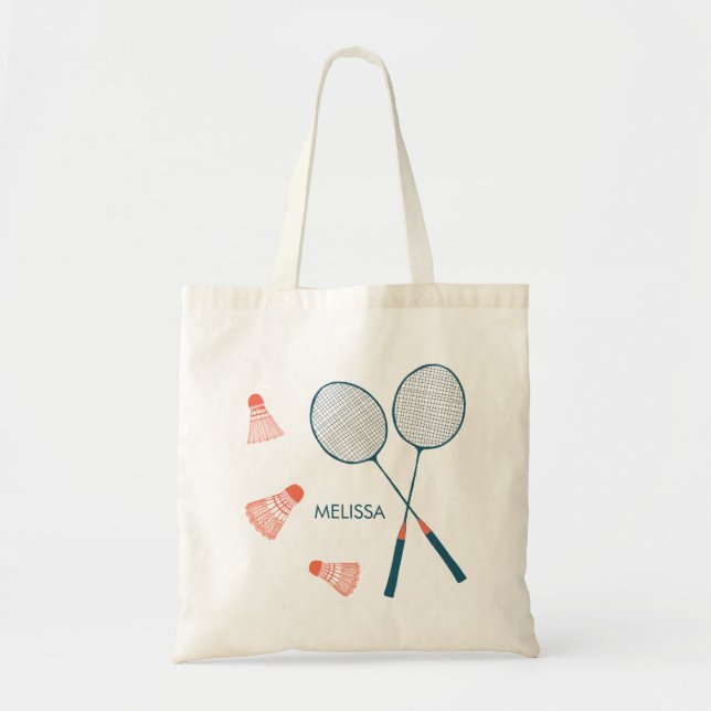Cute Badminton Birdie Racquet CUSTOM Retro Tote Bag (Front)