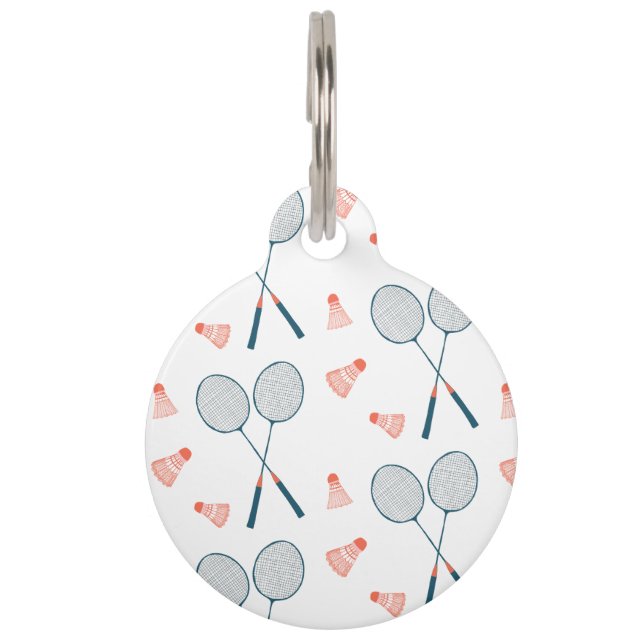 Cute Badminton Birdie Racquet Shuttlecock Retro Pet ID Tag (Front)