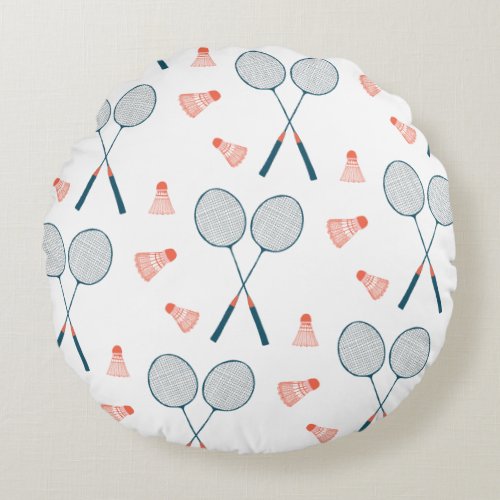 Cute Badminton Birdie Racquet Shuttlecock Retro Round Pillow