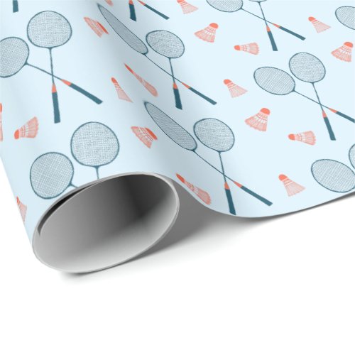 Cute Badminton Birdie Racquet Shuttlecock Retro Wrapping Paper