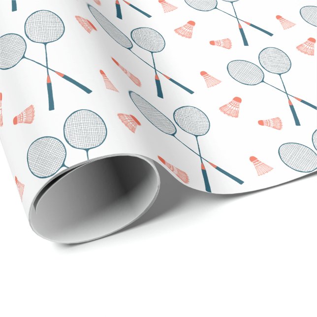 Cute Badminton Birdie Racquet Shuttlecock Retro Wrapping Paper (Roll Corner)