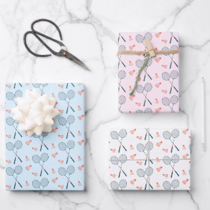 Cute Badminton Birdie Racquet Shuttlecock Retro Wrapping Paper Sheets