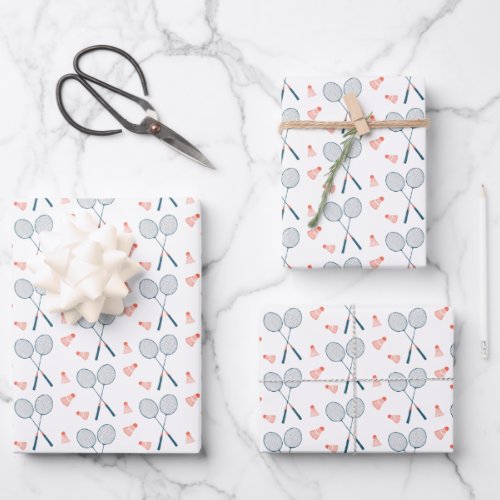 Cute Badminton Birdie Racquet Shuttlecock Retro Wrapping Paper Sheets