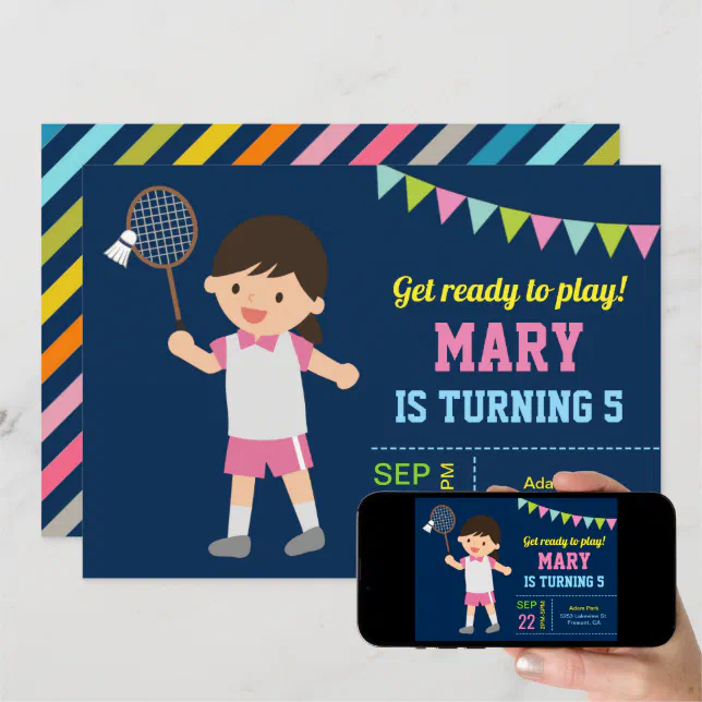 Cute Badminton Girl Birthday Party Invitation | Zazzle