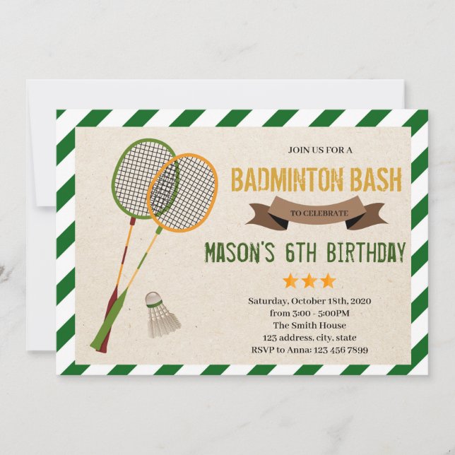 Cute badminton party Invitation (Front)